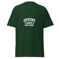  Queens Collegiate Golf Tee by Queens Country Club featuring varsity Queens Golf New York graphic inspired by NYC public golf culture.
