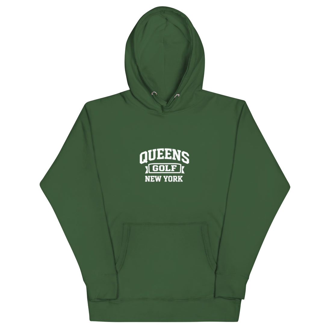  Queens Country Club Queens Golf New York collegiate hoodie with varsity-style golf graphic on front