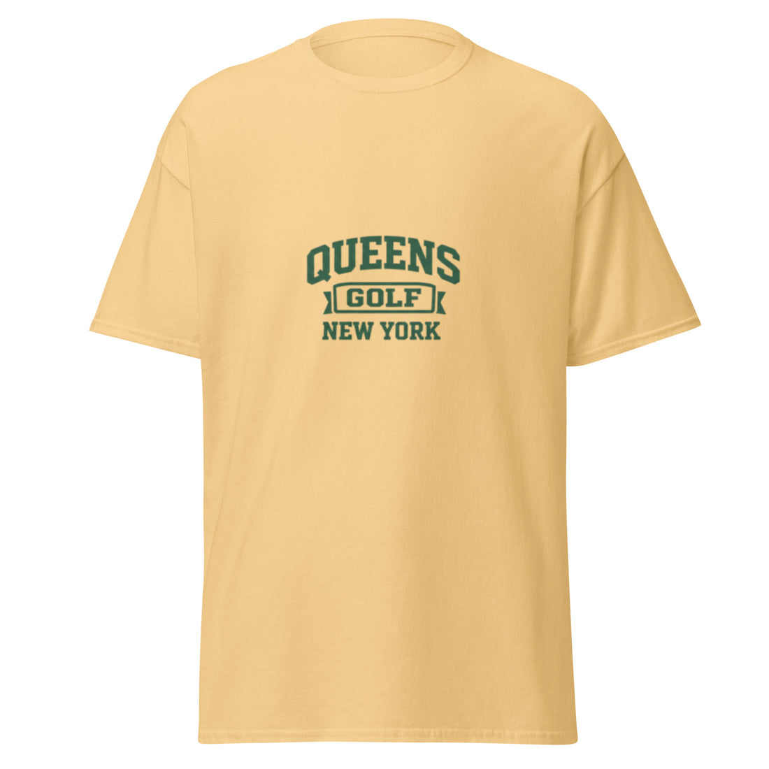   Queens Collegiate Golf Tee by Queens Country Club featuring varsity Queens Golf New York graphic inspired by NYC public golf culture.