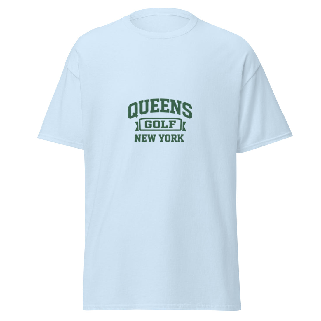   Queens Collegiate Golf Tee by Queens Country Club featuring varsity Queens Golf New York graphic inspired by NYC public golf culture.