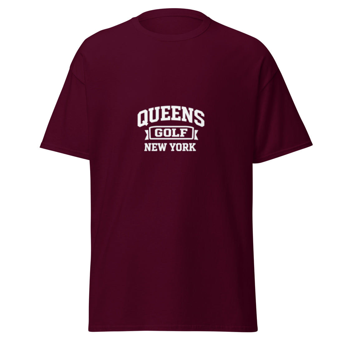  Queens Collegiate Golf Tee by Queens Country Club featuring varsity Queens Golf New York graphic inspired by NYC public golf culture.