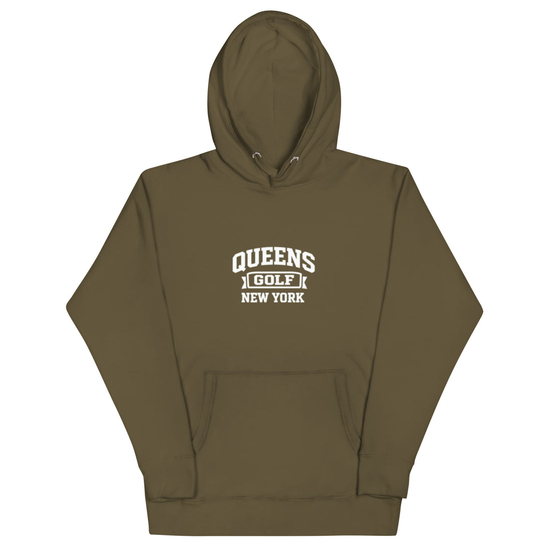   Queens Country Club Queens Golf New York collegiate hoodie with varsity-style golf graphic on front