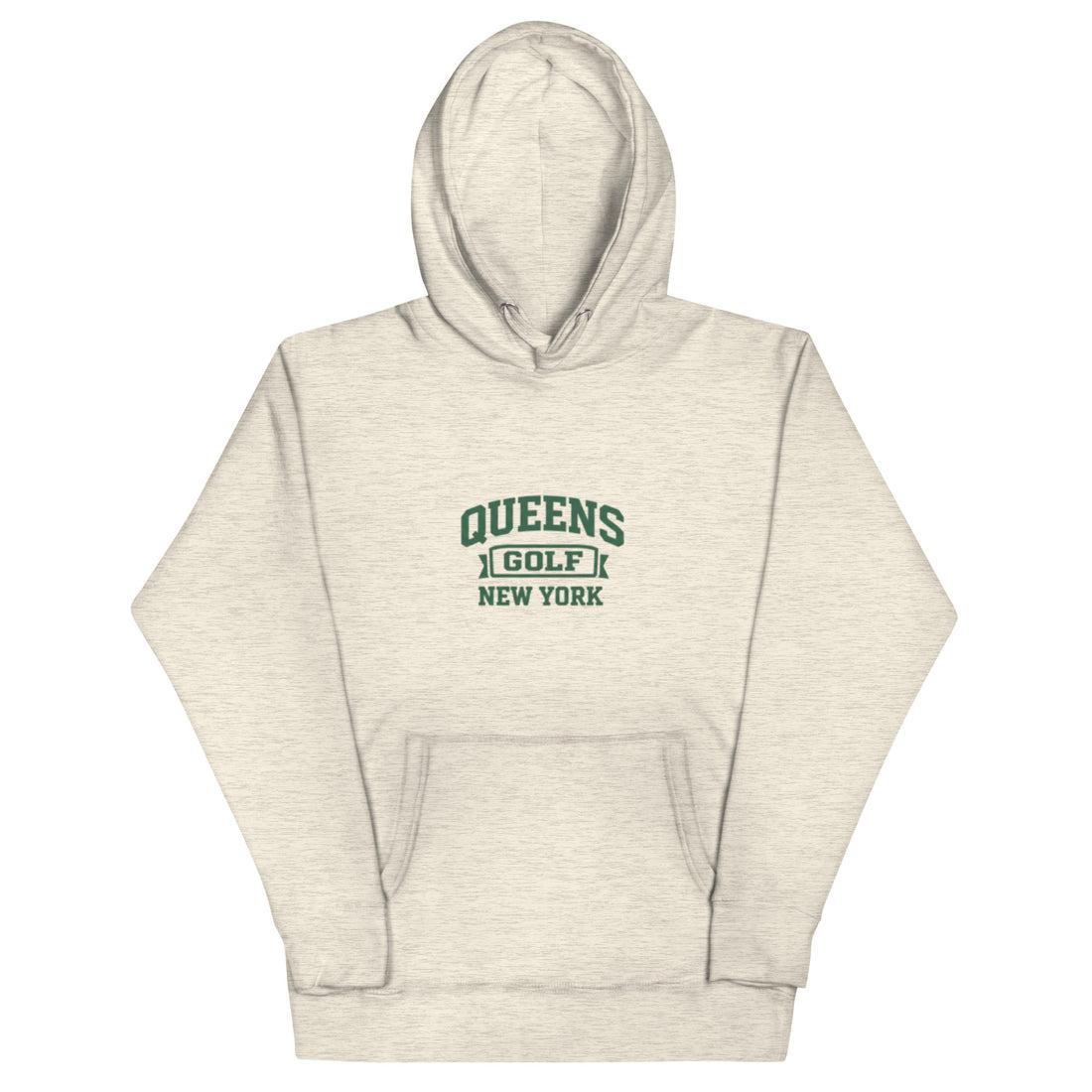   Queens Country Club Queens Golf New York collegiate hoodie with varsity-style golf graphic on front