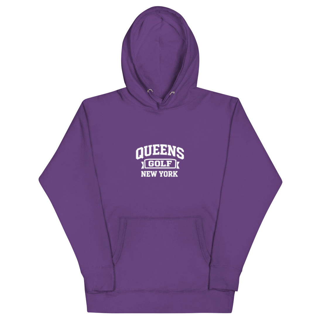  Queens Country Club Queens Golf New York collegiate hoodie with varsity-style golf graphic on front