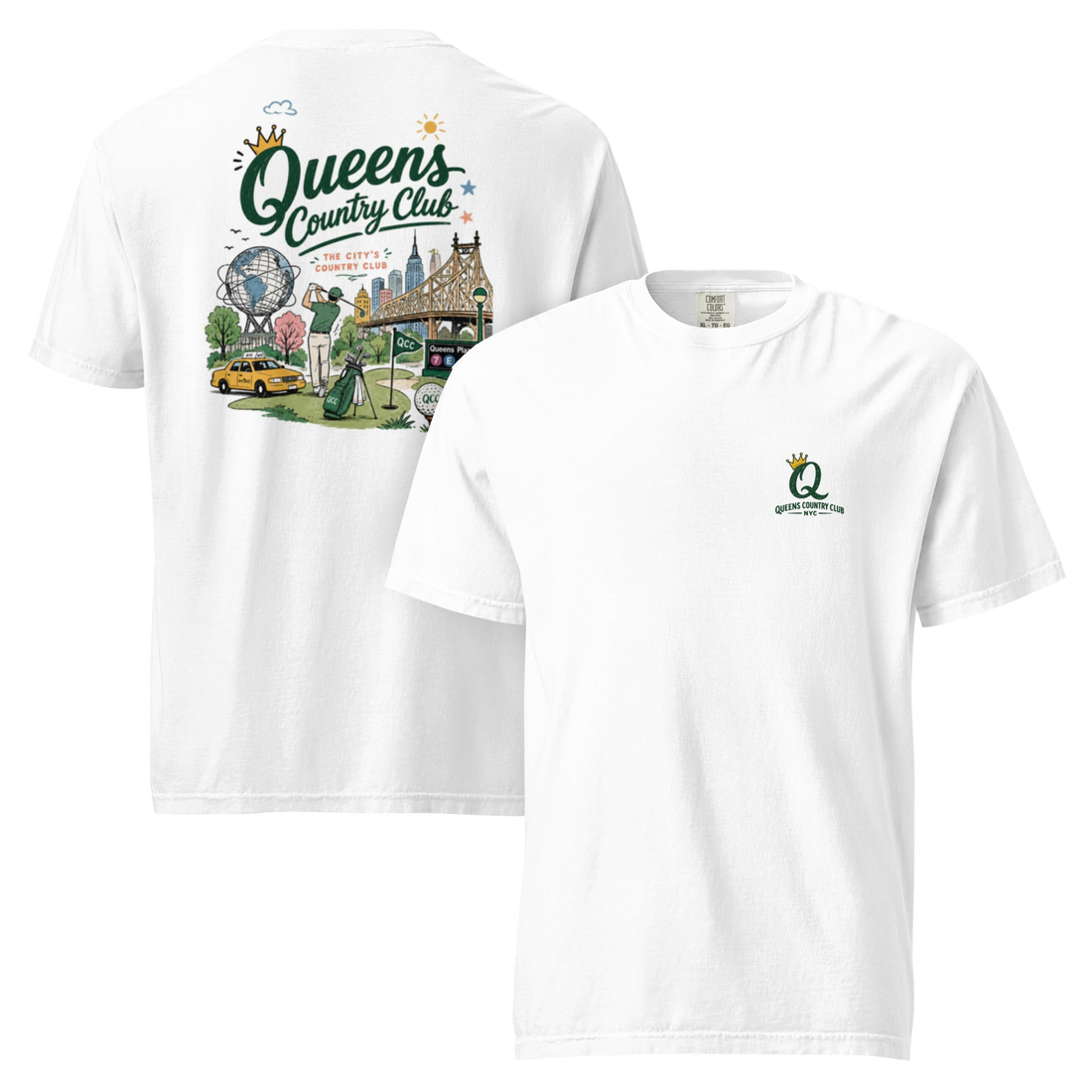 Queens Country Club Cityscape Tee in White — back view | Queens Country Club