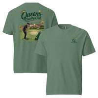 Light Green Douglaston Golf Course Tee featuring the QCC public golf graphic, front-and-back product mockup