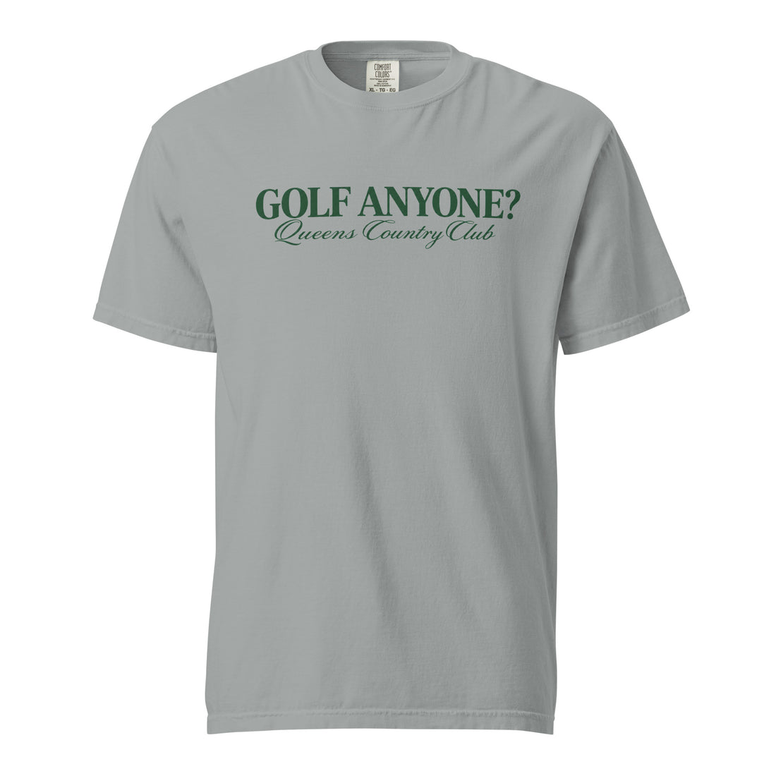 Queens Country Club Golf Anyone? Tee with green print in Granite, front view