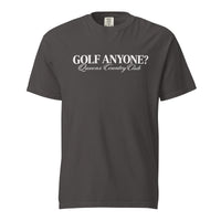 Queens Country Club Golf Anyone? Tee with white print in Graphite, front view