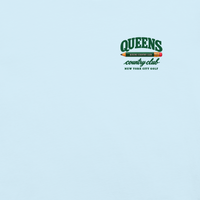 QCC Golf Pencil Tee - Queens in Chambray, front view showing Queens Country Club pencil chest emblem.