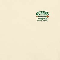 QCC Golf Pencil Tee - Queens in Ivory, front view showing Queens Country Club pencil chest emblem.