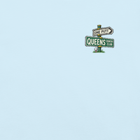 QCC No Carts Beyond This Point Tee in Chambray, front view showing One Putt and Queens street-sign chest graphic.