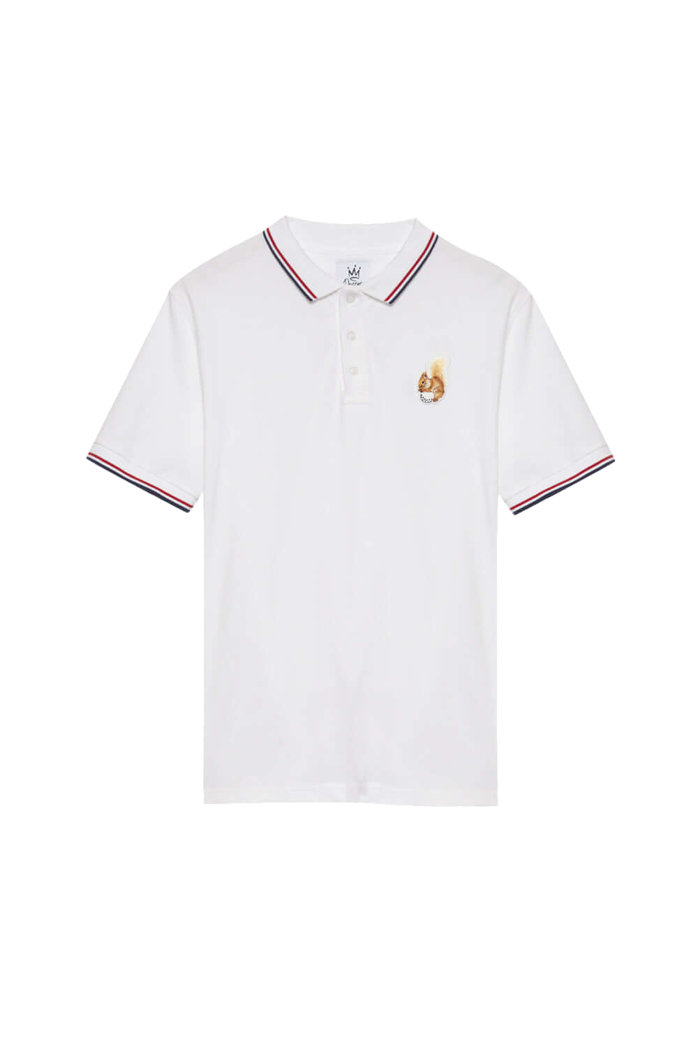 Men's Squirrel Logo Polo Shirts – front view, Queens golf apparel by Queens Country Club