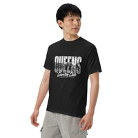 Black Queens Muni Vista Tee with a monochrome Queens municipal-golf graphic, left-front view