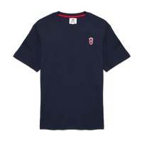Navy cotton T-shirt by Queens Country Club with signature red Q crest and red collar lining