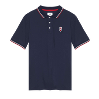 Navy polo shirt with embroidered QCC crest and varsity-inspired tipping | Queens Country Club