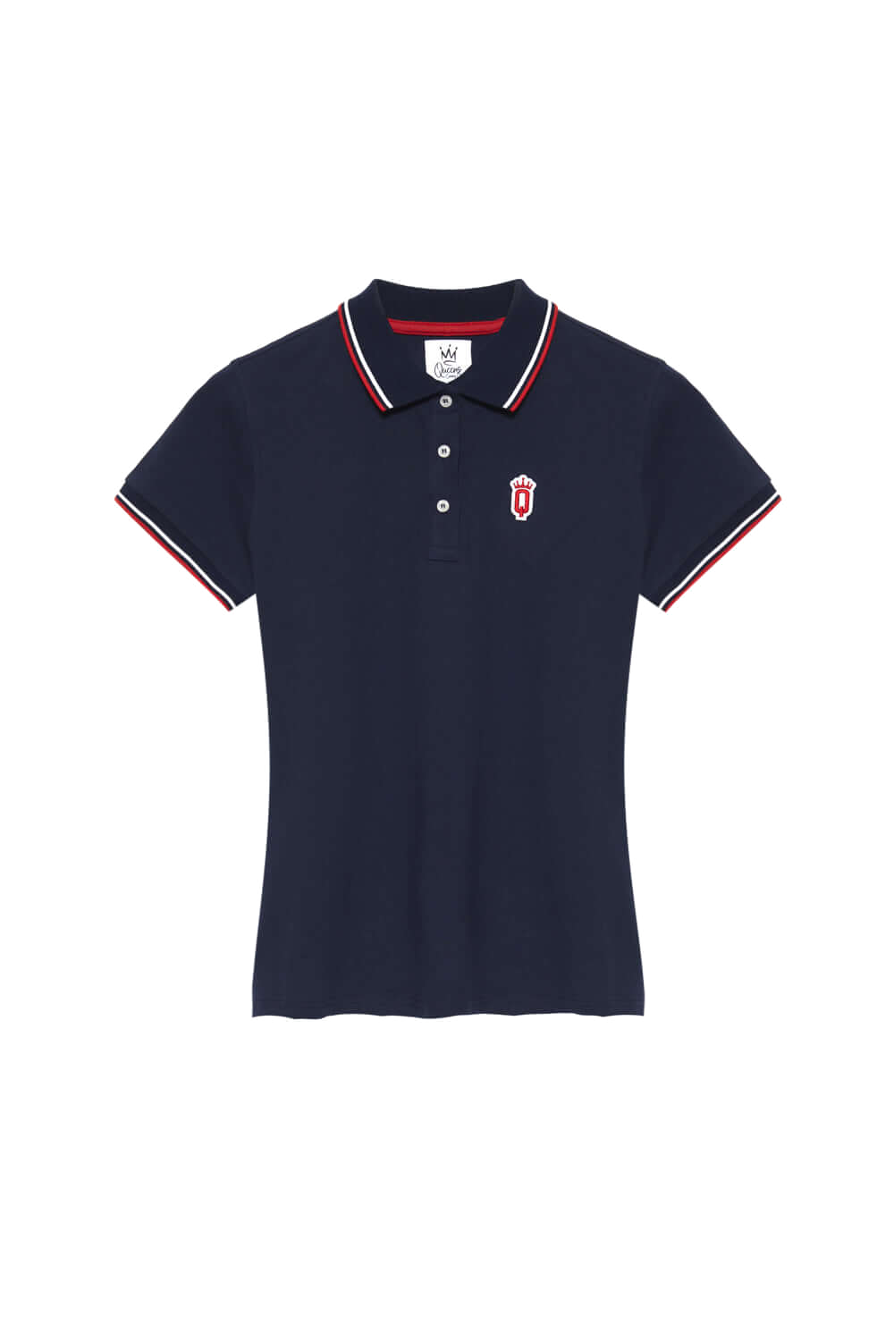 Fine quality pique jersey Polo-Women's navy polo shirt with red and white QCC crest patch and contrast tipped colla | Queens Country Club