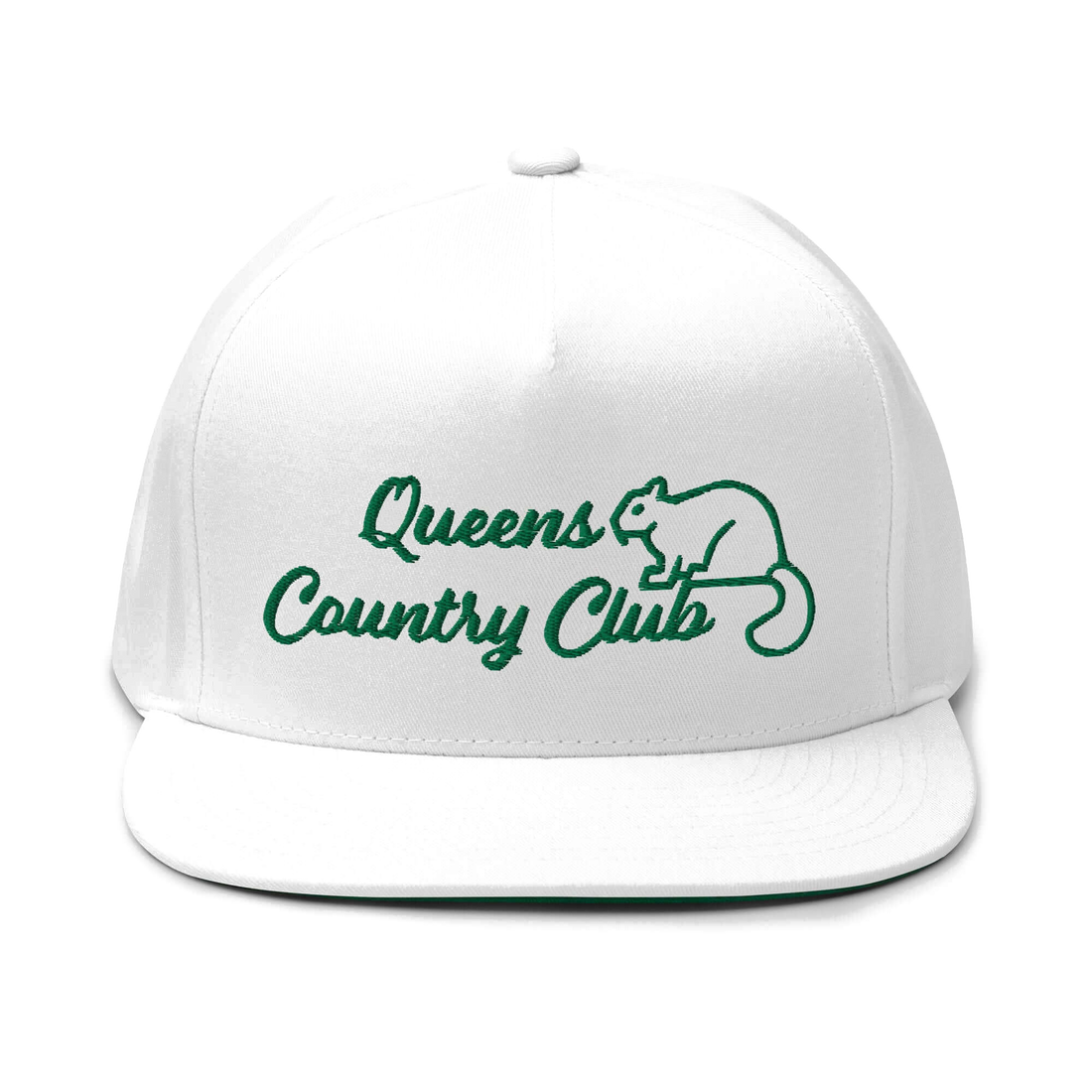 Queens Country Club with Squirrel Embroidery Flat Bill Cap — product image 1
