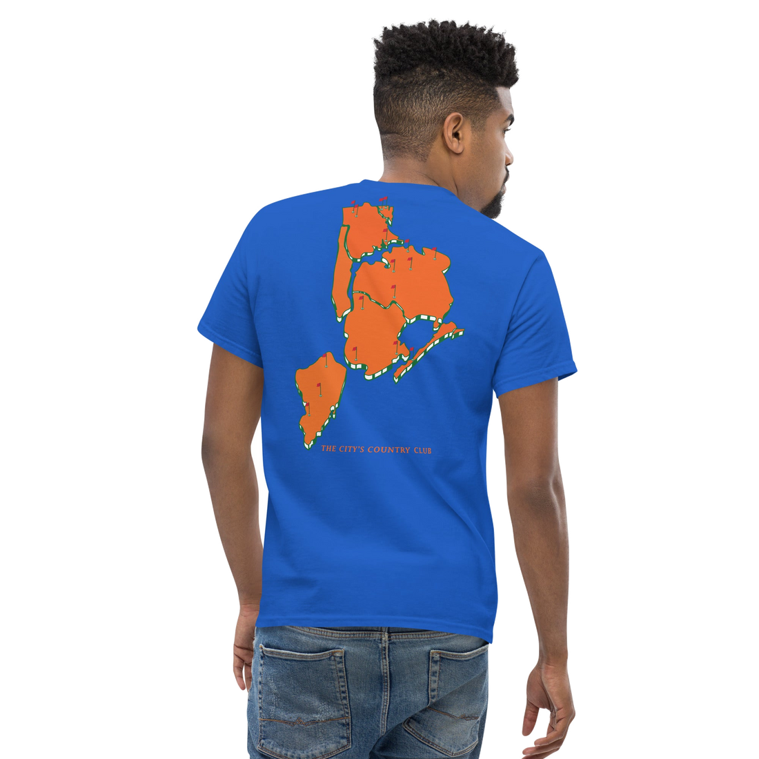 Queens Country Club. Queens Country Club T-shirt featuring minimalist front text 'Queens Country Club New York' and bold back graphic of NYC borough…