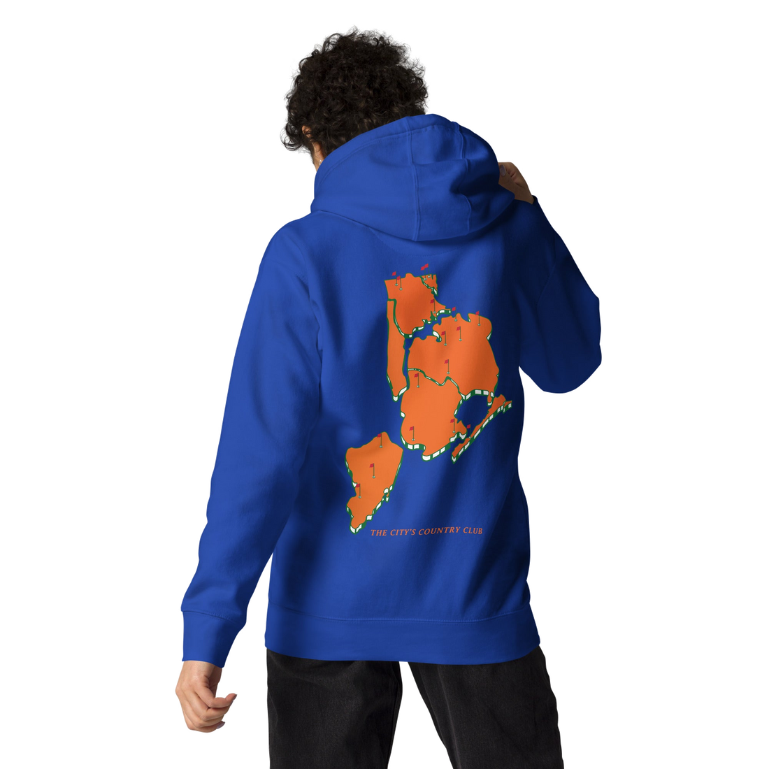 hoodie with green 'Queens Country Club New York' text on front Minimalist NYC golf streetwear inspired by borough pride and classic athletic…
