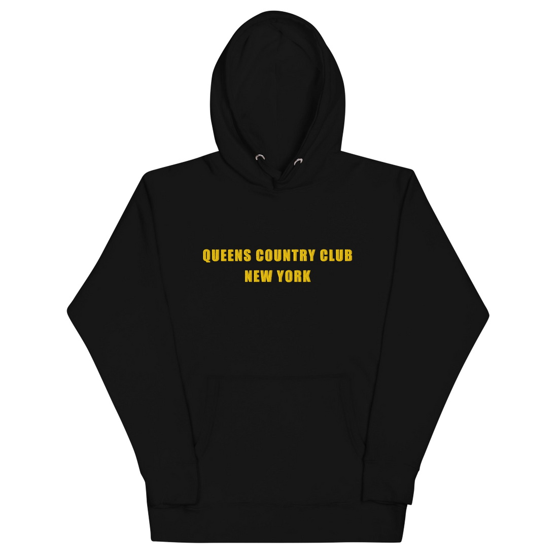 hoodie with green 'Queens Country Club New York' text on front Minimalist NYC golf streetwear inspired by borough pride and classic athletic…