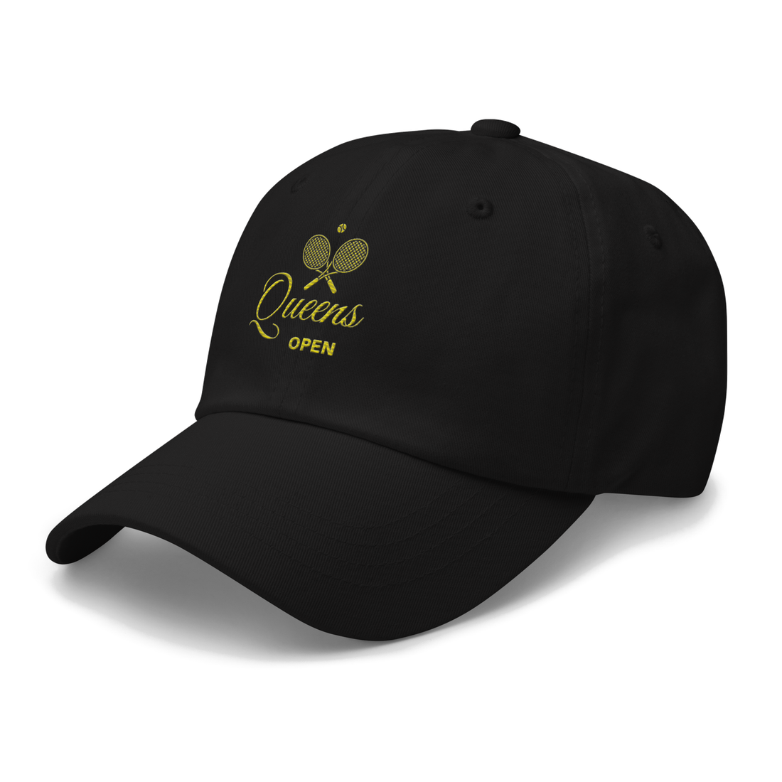 Black cap with 'Queens Open' text and logo | Queens Country Club