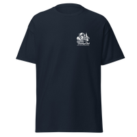 Navy blue t-shirt with a white logo on the chest, Queens Unisphere Golf Tee | Queens Country Club