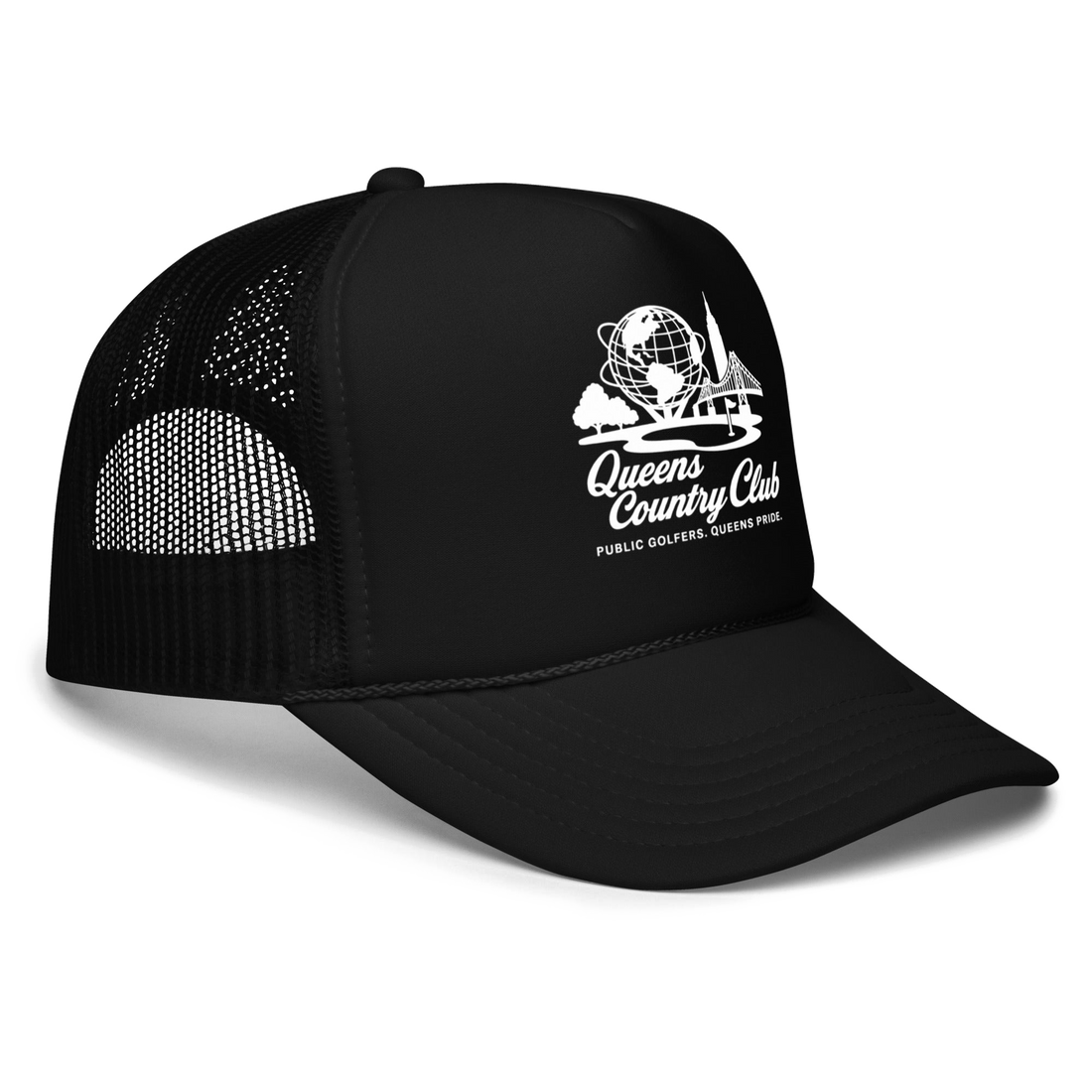Queens Unisphere Golf Foam trucker hat – product view 2, Queens golf apparel by Queens Country Club