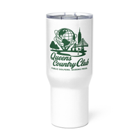 Queens Unisphere Golf Travel mug with a handle in White — front view | Queens Country Club
