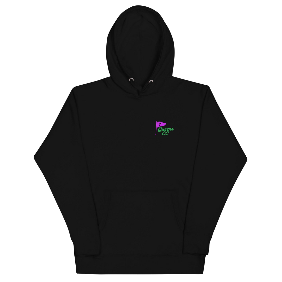 hoodie with QCC chest flag and bold back graphic. “The City’s Country Club” slogan repping NYC golf pride and everyday borough lifestyle. | Queens…