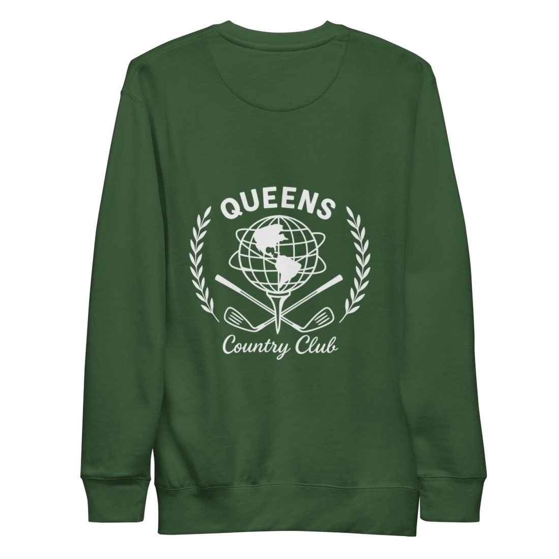 Queens Unisphere Golf Ball Tee Sweatshirts Back Forest Green | Queens Country Club