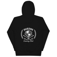 Queens Unisphere Golf Ball Tee Hoodie Black Back | Queens Country Club