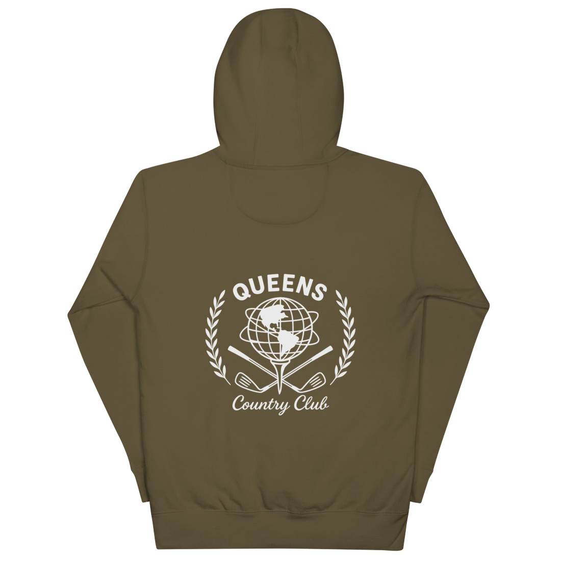 Queens Unisphere Golf Ball Tee Hoodie Military Green | Queens Country Club