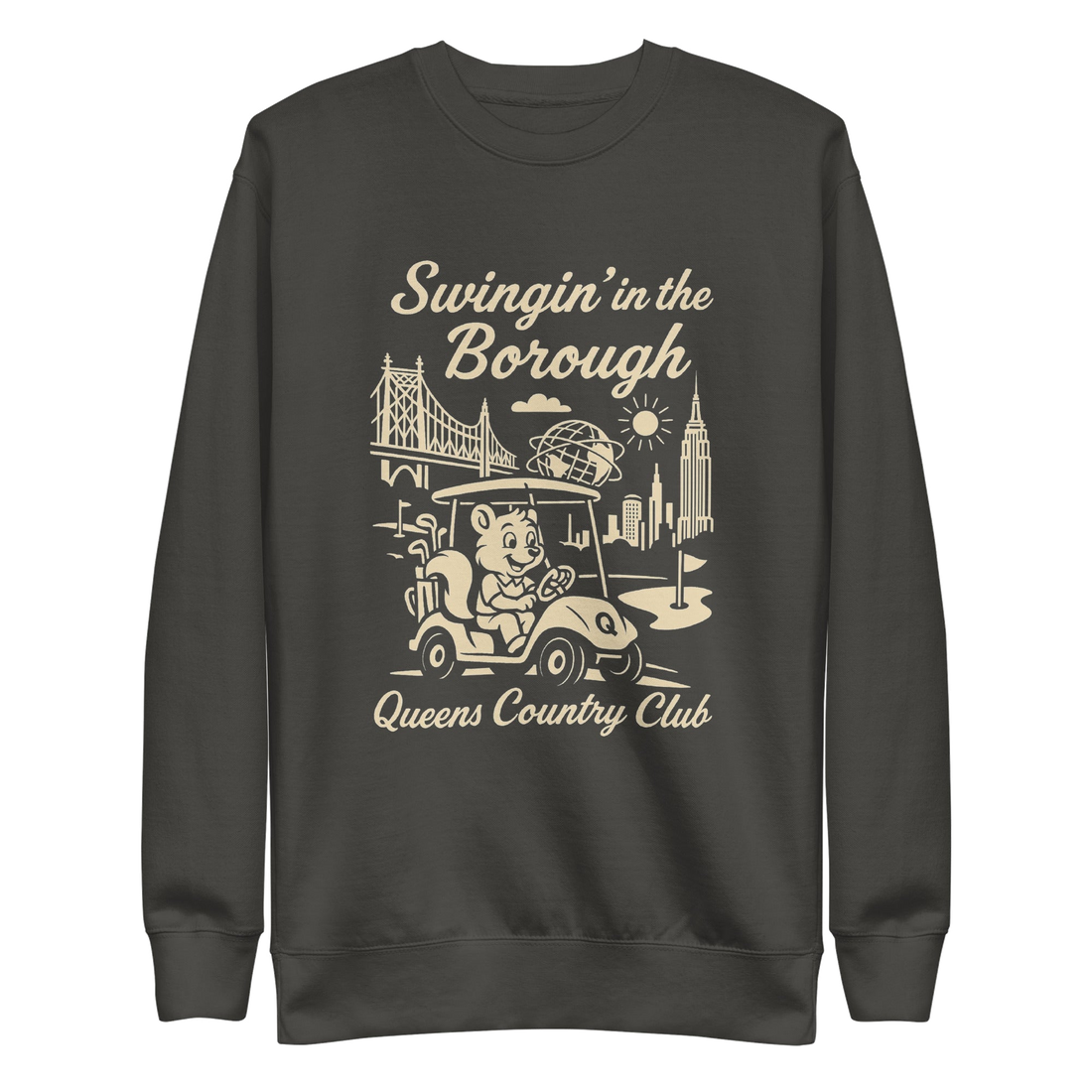 QCC Swingin’ Boro Sweatshirt in Vintage Black — front view | Queens Country Club