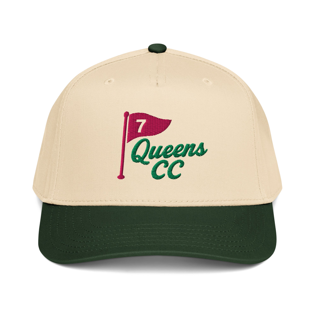QCC NO. 7 Golf Cap in Green Brim Natural Color | Queens Country Club