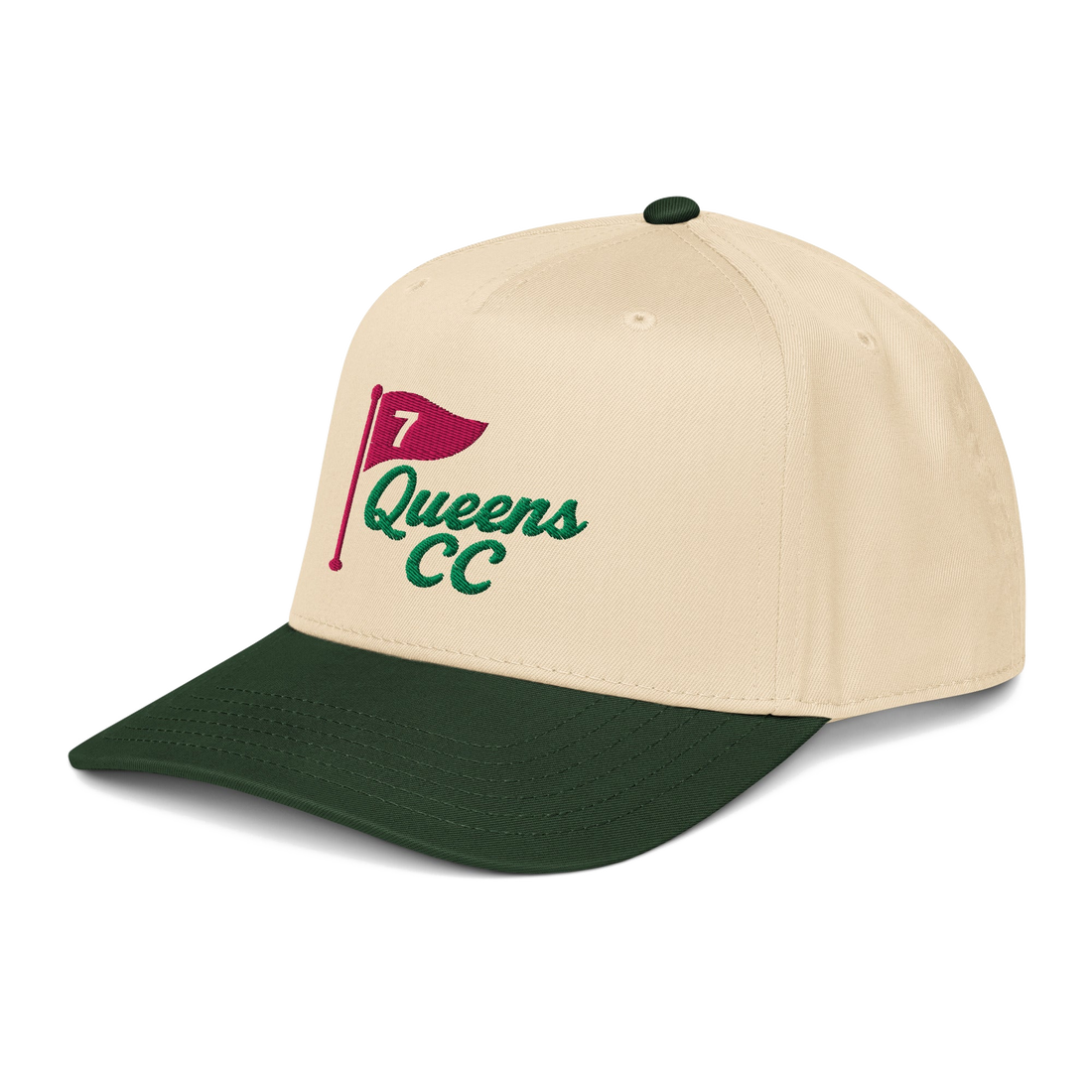 QCC NO. 7 Golf Cap in Green Brim Natural Color | Queens Country Club