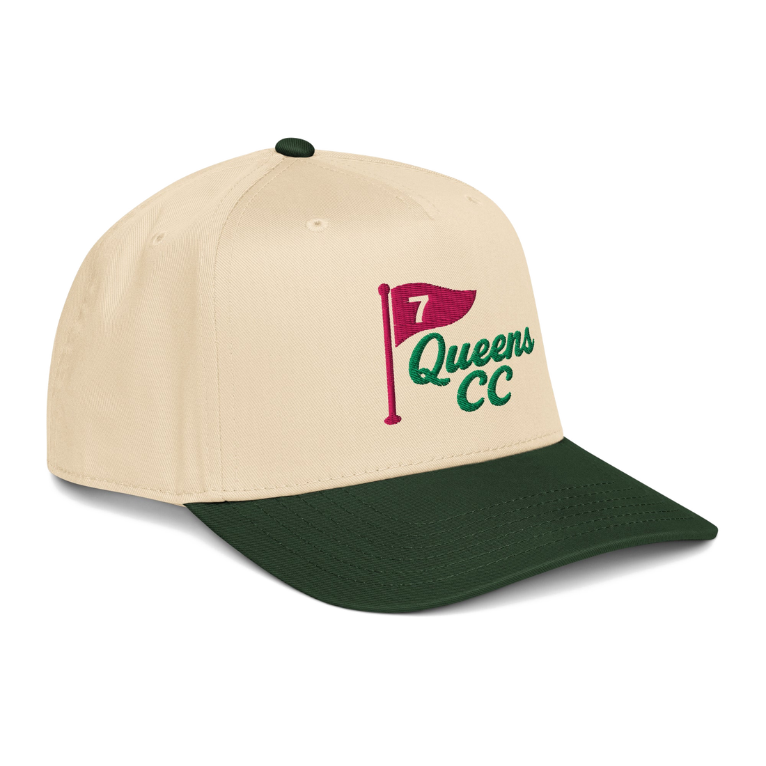 QCC NO. 7 Golf Cap in Green Brim Natural Color | Queens Country Club