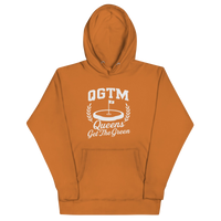 Adobe Queens Country Club QGTM hoodie featuring white Queens Get The Green graphic with golf flag and laurel wreath design