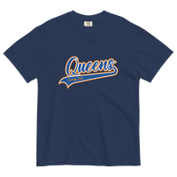 True Navy Queens Country Club T-shirt featuring vintage Queens script logo on the chest