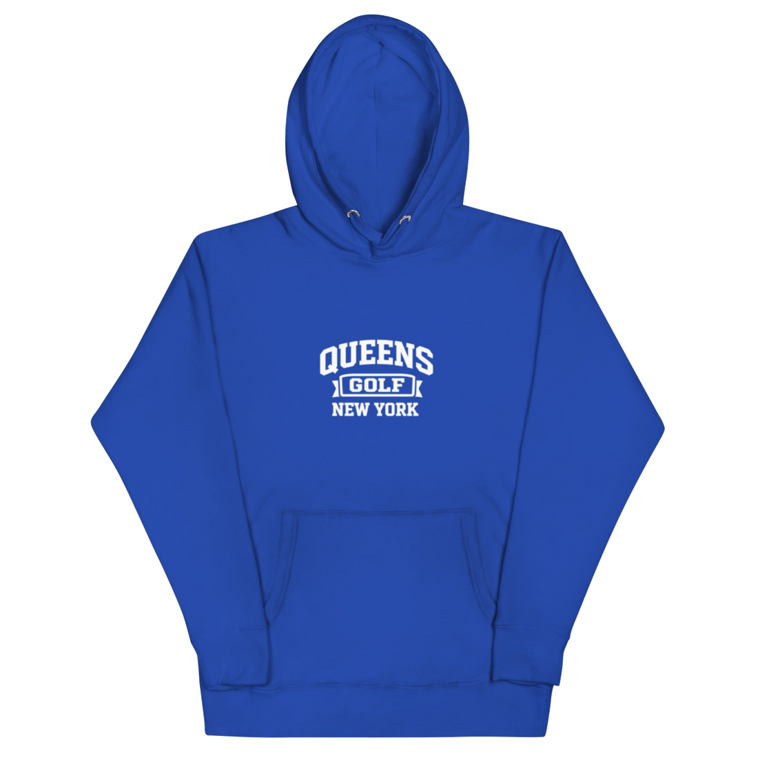 Queens Country Club Collegiate golf hoodie in Royal with varsity QUEENS GOLF NEW YORK graphic