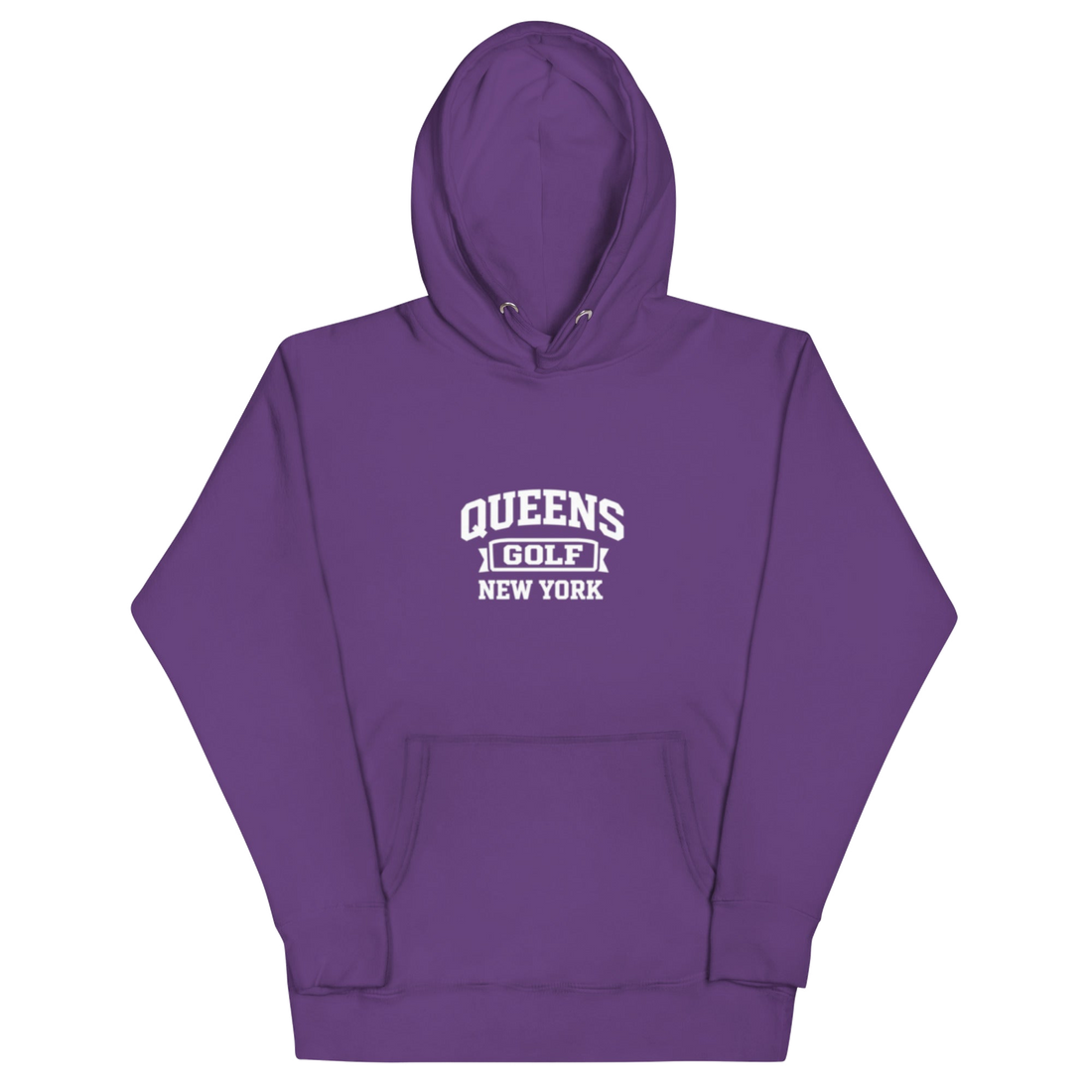 Queens Country Club Collegiate golf hoodie in Purple with varsity QUEENS GOLF NEW YORK graphic