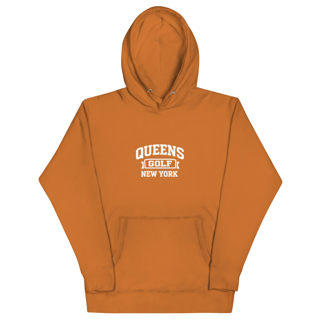 Queens Country Club Collegiate golf hoodie in Adobe with varsity QUEENS GOLF NEW YORK graphic