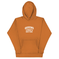 Queens Country Club Collegiate golf hoodie in Adobe with varsity QUEENS GOLF NEW YORK graphic