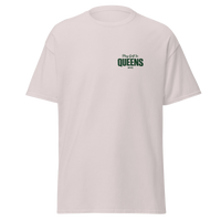 Queens Country Club Golf Society tee in Ice Grey, front view with Play Golf in Queens NYC chest print