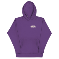 Queens Country Club Golf Society hoodie in Purple, front view with Play Golf in Queens NYC chest print