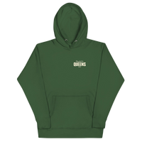 Queens Country Club Golf Society hoodie in Forest Green, front view with Play Golf in Queens NYC chest print