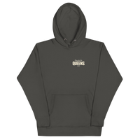 Queens Country Club Golf Society hoodie in Vintage Black, front view with Play Golf in Queens NYC chest print