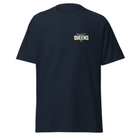 Queens Country Club Golf Society tee in Navy, front view with Play Golf in Queens NYC chest print