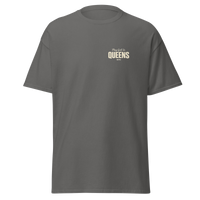 Queens Country Club Golf Society tee in Charcoal, front view with Play Golf in Queens NYC chest print