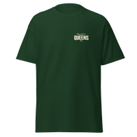 Queens Country Club Golf Society tee in Forest Green, front view with Play Golf in Queens NYC chest print