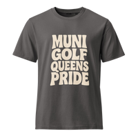 Gray t-shirt with 'MUNI GOLF QUEENS PRIDE' text | Queens Country Club